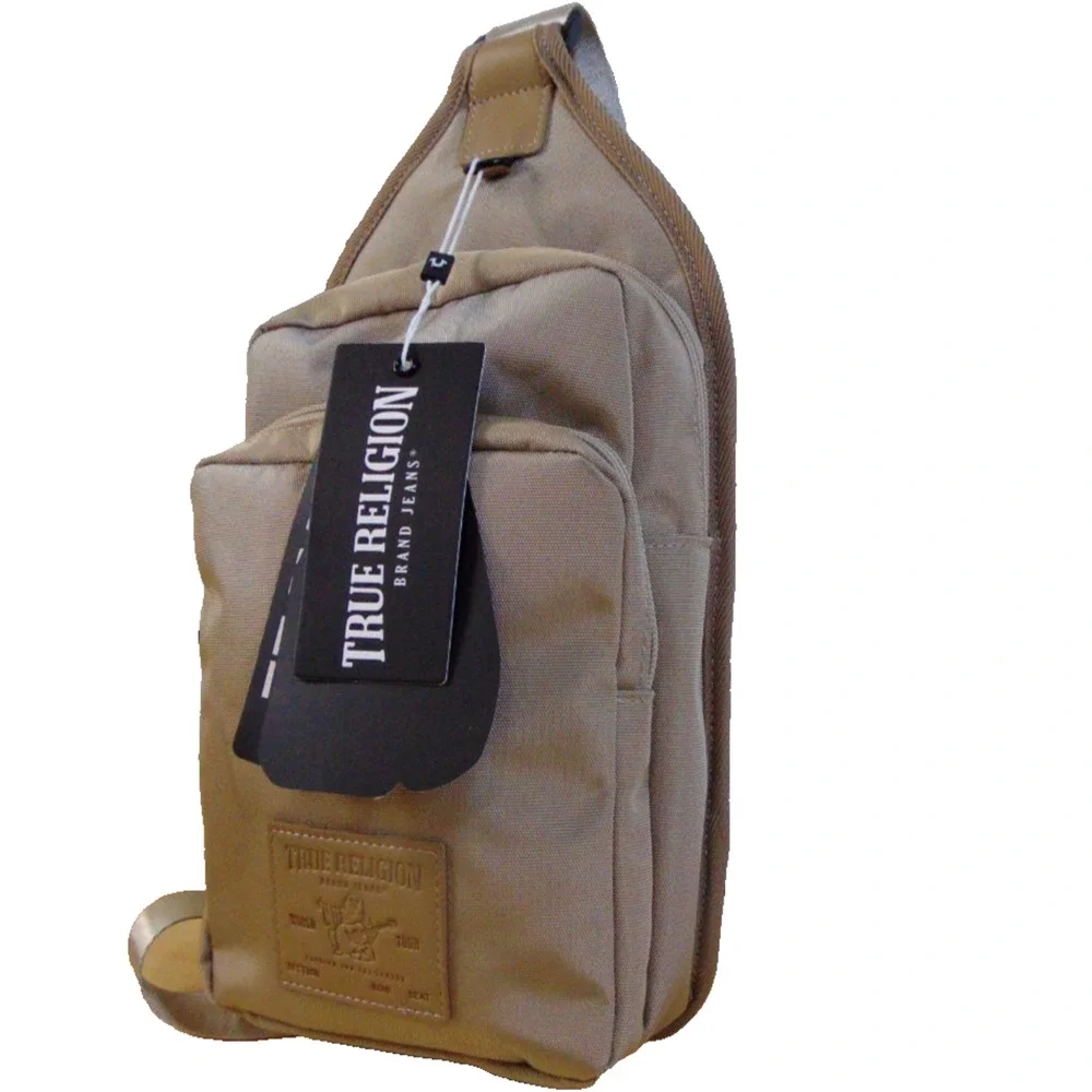 True Religion Pippen Sling Bag Tan Crossbody Backpack Travel TR10614 NWT